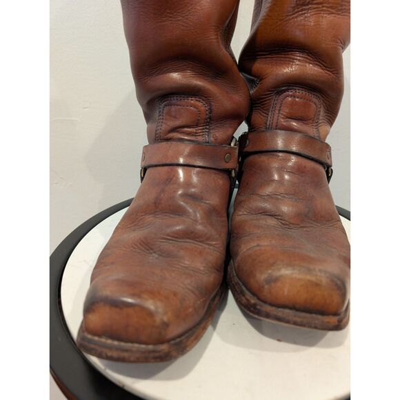 Vintage Brown Leather Harness Boots – Size 8.5–9, CAT/Vibram Sole, Moto Style - Picture 2 of 10